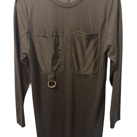 Zara Basic Black Pinstripe Long Sleeve Dress With Pockets Sz S Dress - Picture 7 of 12